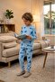 Sea-Themed Blue Color 100% Cotton Boys' Pajama Set - 5
