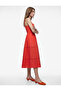 Cotton Brode Lace Detailed Square Collar Strap Long Poplin Dress - 2