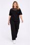 Women's Plus Size Black, Lace Collar and Stone Detailed Blouse, Stone Detailed Elastic Waist Bottom, Tracksuit Set 65N39499 - 5