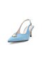 Grace Blue Color Metal Button Women's Heeled Shoes - 7