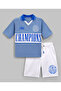 100% Cotton Oversized Text Printed Polo T-Shirt & Shorts Set - Blue - 2