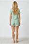 Mint Green White Heart Dots Patterned Cotton Knitted Shorts Pajamas Set 8026 - 3