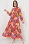 Women's Shirt Collar, Gathered Waist, Floral Patterned Viscose B.Lila Hijab Dress - 4