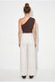 Women's Ecru Beige Polka Dot High Waist Wide Leg Denim Trousers 1071 60286260 - 4