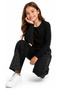 Girl's Stone Detailed Wide Leg Jeans with Elastic Waist Adjustment and Pockets, Lycra Model, Black Color - 3