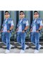 Boy's Appliqued and Pocket Detailed Denim Vest - Printed T-Shirt - Cargo Pocket Pants 3-Piece Set for Holidays - 100% Cotton - 2