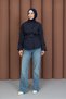 Short Belted Stylish Trench Coat Navy Blue - 3