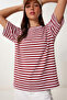 Striped Oversize Viscose T-Shirt Lrn0041 Bordo White