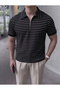 Polo Striped T-Shirt Waffle Cotton Fabric Comfortable Fit