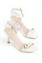 Ecem Women's White Patent Leather Blunt Toe Buckle Heeled Shoes