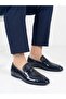 Men's Navy Blue Patent Leather Genuine Leather Loafer Shoes