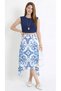 Blue White Patterned Burumcuk A-Line Women's Skirt Below the Knee Comfortable Fit Daily Office Stylish Combination - 5
