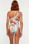 Women's Swimsuit One Shoulder Cut Out Detailed Underwireless Sleeveless Regular Fit Tropical Patterned Knitted Raschel Fabric - 5