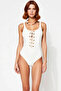 Women's Swimsuit U-Neck Sleeveless Eyelet Detailed Knitted Fabric Without Underwire Covered Regular Fit Plain Pattern - 4
