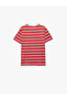 Cotton Printed Short Sleeve Crew Neck Striped T-Shirt - 2