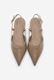Women's Pointed Toe Open Back Strap Gold Painted Heel Ballerinas Segos Mink - 7