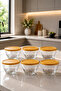 Set of 6 Pudding Bowls with Yellow Lids, Glass Dessert and Custard Bowls, 280 Cc - 3