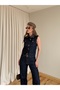 Brown Collar Detailed Denim Vest and Trousers Set - 0981 - 3