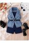 Girl's 4-Piece Set with Denim Vest and Shorts - Button Detailed Denim Belted Vest - Shorts - Undershirt 100% Cotton 4-Piece Holiday Set - 3