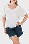 100% Linen Tassel Detailed V-Neck Blouse Bluz 7777 - 6
