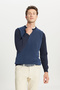 Men's Navy Blue Cotton Standard Fit Regular Cut Crew Neck Jacquard Knitwear Sweater - 3