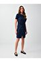 Navy Blue Round Neck Short Dress with Slit Detail - 4