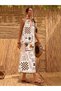Women's Linen Halter Neck Patterned Stylish Long Dress - 4