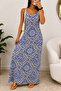 New Season Women's Rope Strap V-Neck Patterned Long Summer Dress - 4