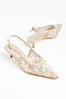 Embroidered Floral Design on Mesh, Pointed Toe, Short Kitten Heel Women's Shoes - 3