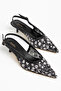 Embroidered Floral Design on Mesh, Pointed Toe, Short Kitten Heel Women's Shoes