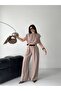 Women's Belted Casual Trousers Crop Blouse Double Set - 2
