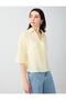 Light Yellow Shirt Collar Three-Quarter Sleeve Modal Woven Blouse - 4