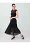 Black Boat Neck Lace Midi Dress - 3
