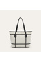 Women's Black Canvas Textured Handbag with Sewing Detail