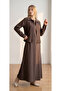 Women's Dress Zippered Summer Jacket 2-Piece Set-Brown