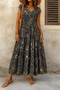 Women's Maxi Length Patterned Summer Jersey Dress with Elastic Detail at the Waist