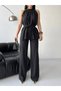 Women's Belt Detailed Loose Cut Satin Look Double Set - 2