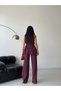 Women's Belt Detailed Loose Cut Satin Look Double Set - 8
