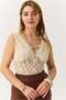 Women's Transparent Guipure Backless Thick Strap Blouse Beige - 4