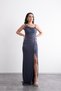 Long, Stylish Evening Dress with Shoulder and Waist Accessories, Draping, Crepe Fabric, and Slits. - 8