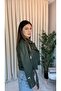 Women's Khaki Belted Zipper Detailed Biker Leather Jacket - 3