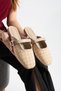 Beige tweed fabric women's slippers - stylish buckled soft sole everyday slippers