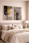 Beige and Gold Geometric Patterned Abstract 2-Piece Glass Painting Set - White Metal Framed Home and Office Painting - 3