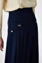 Long Navy Blue Skirt with Pleated Metal Accessories 0218 - 5