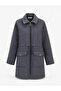 Women's Quilted Zippered Trench Coat with Elastic Waist Raincoat Cap - 2