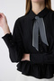 Scarf and Buttoned Flounce Black Shirt 0122 - 3
