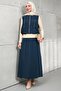 Navy Blue Zippered Vest and Bady Skirt Three-Piece Set - 3