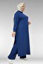 57007 Plus Size Side Slit Trouser Suit - Navy Blue - 4
