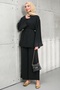 Black Waist Tie Tunic Trousers Suit - 2