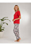 Women's O-Neck Flowers Printed Single Jersey Mother's Pajama Set - 3